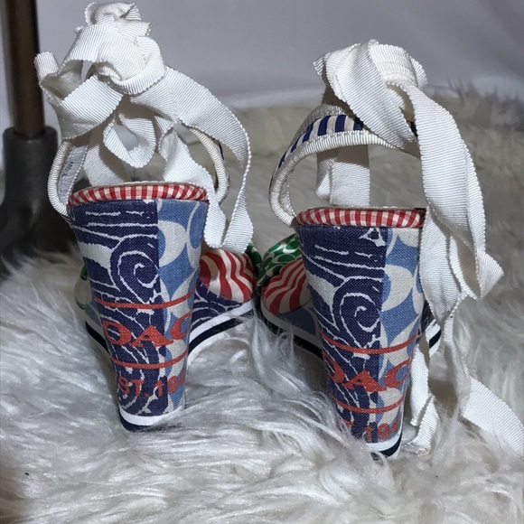 Coach Tammie Wedges Womens 7 1/2M  A8018 Open Toe Ribbon Tie Strap - Picture 3 of 11